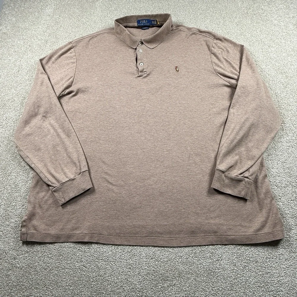 Polo Ralph Lauren Men's XXL Classic Fit Soft L/S‎ Polo Shirt Tan Flesh Pony